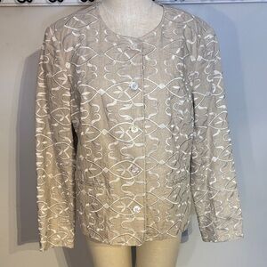 Orvis Beige and White Embroidered linen Blazer size L
